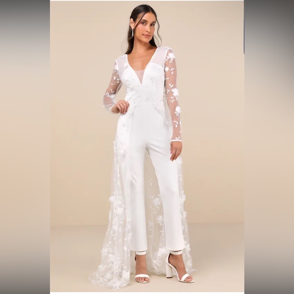 Immaculate Favorite White Mesh Embroidered Cape Jumpsuit NWT | Lulus